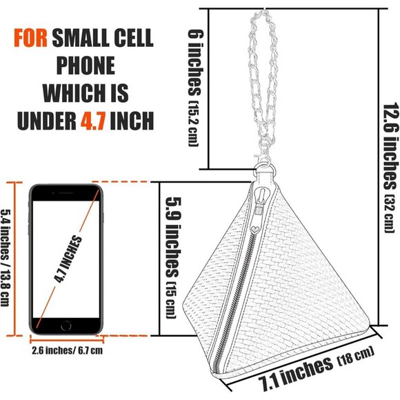 ⚡New Brown Leather Triangle Wristlet Clutch Handbag Pyramid Evening Cocktail - Picture 2 of 6